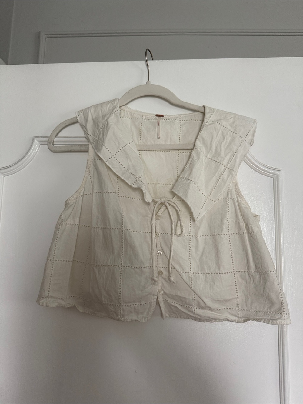 Free People Cream Eyelet Tie-Front Blouse